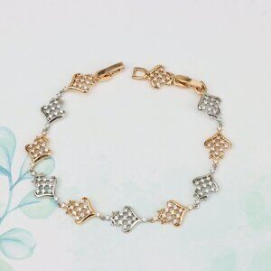 "Crown Charm Rose Gold & Silver Bracelet with CZ Accents, XPBL0803
